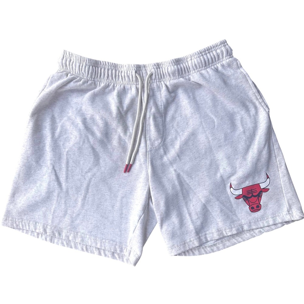 NBA Chicago Bulls Mens Sweat Shorts Fleece Gray Drawstring Logo Size XL